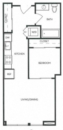 Floor plan for studio, 1 bath, 513 sqft